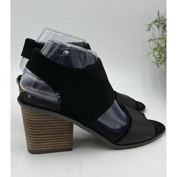 Tom's Majorca Black Suede Cutout Block Summer Stacked Heel Sandal Sz 8.5/39 - Picture 2 of 15